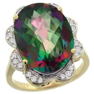 14k Gold ( 18x13 mm ) Large Halo Engagement Mystic Topaz Ring w/ 0.23 