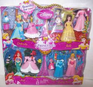 Disney Princess Polly Pocket Dolls Set/4 Ariel Belle +  