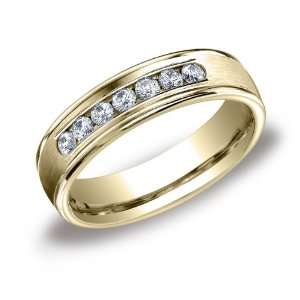 Mens 14k Yellow Gold Ideal Cut Round Edge Comfort Fit 6mm Channel Set 