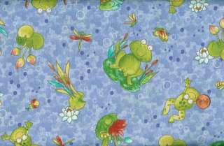 FROGGIN FROGS, LILY PADS & BUBBLES BLUE FABRIC  