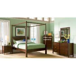 4pc Queen Size Canopy Bedroom Set in Walnut Finish 