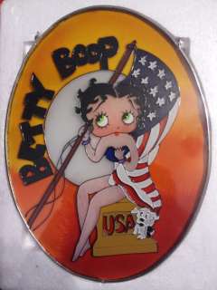Betty Boop Glass Suncatcher USA Flag 4th Of July Statue & Dog New FREE 