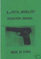 NORINCO 9mm Pistol Model 213 Type 54 Pistol Gun Manual  