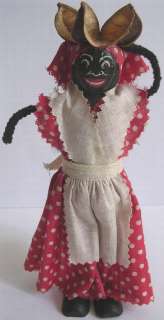 Black Mammy Cotton Wooden Doll New Orleans Souvenir Old  