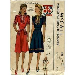  McCall 995 Sewing Pattern Dress Top Skirt Mexican Cross Stitch 