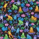 FROG LAKE COLORFUL FROGS ON BLACK Cotton Fabric BTY for Quilting Craft 