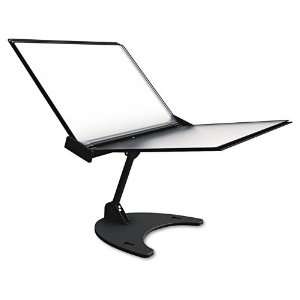 directional stand rotates 360 degrees.   Easily adjusts from portrait 