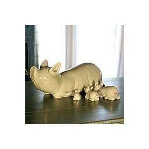  NOVICA Celadon ceramic figurines, Piggy Family (set of 4 