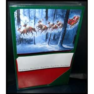 40 Burgoyne Santa Sleigh and Reindeer Holiday Cards with Matching Self 