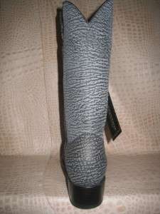 New Mens Leather Grey Embossed Full Shark Western Rodeo Round Toe 