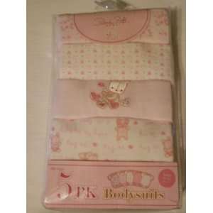  5 Pack Pink White Heart Flower Teddy Bear Baby Girl Onesie 