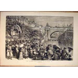  Thames Embankment Sketch London River Ship Print 1881 