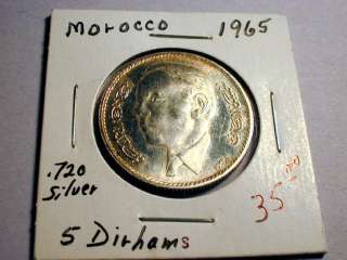 Morocco 5 Dirhams 1965,.720 Silver.GradeUncirculated.