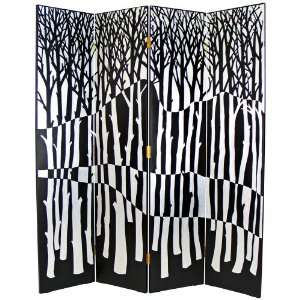  Black and White Carved Trees Modern Room Divider Screen 