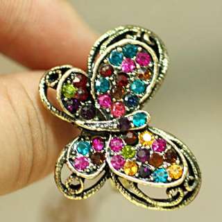 Ladys Tibet Silver Multi color Gemstone Zirconia CZ Ring Rings 