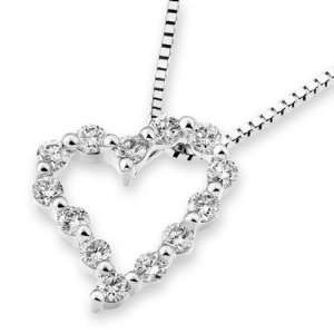 18K White Gold Round Diamond Heart Shaped Pave Setting Pendant With 