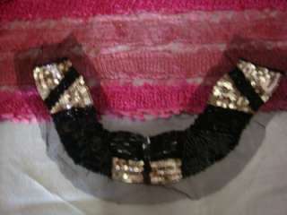 1pc black beaded bugle sequins round collar applique  