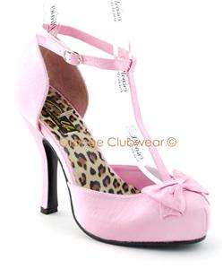   Pink Satin Retro Vintage Style T Strap Pump High Heels Shoes  