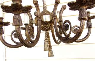 Vintage SPAIN Brass Chandelier TASSEL Textured Lily Pad Design  