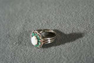 ANTIQUE STERLING SILVER OVAL OPAL 10 ROUND EMERALD BOLD REGAL FANCY 