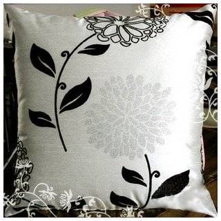 Decorative White Black Floral Throw Pillow Cover