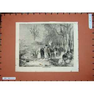 Families Morning Walk Spring Trees Country Print C1850 