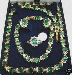 14K gold filled green jade Necklace Bracelet Earring Ring sets  