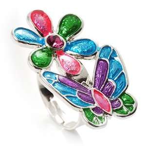  Multicolour Enamel Flower And Butterfly Ring Jewelry