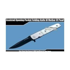  Assisted Opening Pocket Folding Knife W White Mother Of 