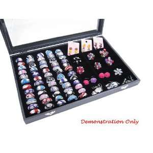 Countertop Protable Glass Top Lid Jewelry Display Box   60 Ring / Cuff 