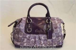 New COACH Ashley Signature Sateen Carryall Violet Satchel Bag Purse 