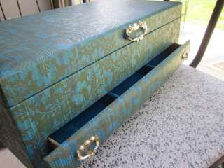 Large Vintage Lady Buxton Jewelry Box Chest Case Velvet Teal Blue 