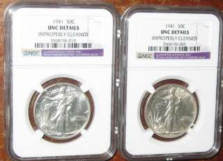 USA Pair 1941 Liberty Walking Silver Half Dollar NGC Graded Details 