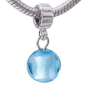  Pure Blue Ball Charm Bead Murano Glass Fits Pandora Charm 