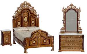 Dollhouse miniature Victorian bedroom furniture set double bed 