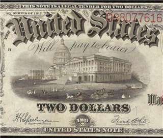LARGE 1917 $2 TWO DOLLAR BILL UNITED STATES LEGAL TENDER RED SEAL NOTE 