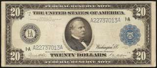 LARGE 1914 $20 DOLLAR BILL FEDERAL RESERVE NOTE BOSTON Fr 967 VERY 
