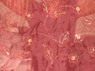 Red silk organza fabric with Embroidery,Sequins & Beads  