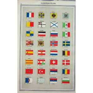   FLAGS EUROPE c1880 GERMANY FRANCE RUSSIA GREECE SWEDEN