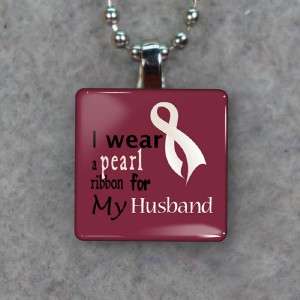 Lung Cancer Pearl Awareness Ribbon For Husband Glass Tile Necklace 