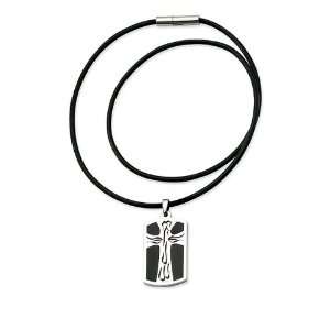  20 Black Enamel Cross Stainless Steel Leather Necklace Jewelry