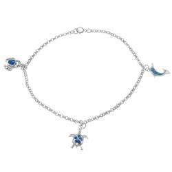 Sterling Silver Blue Opal Sea Life Charm Anklet  