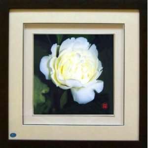  Framed Chinese Silk Embroidery White Peony 13.8x13.8 