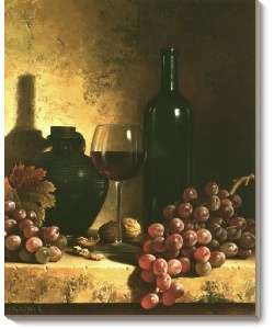Loran Speck Wine Bottle, Grapes and Walnuts Canvas Art  