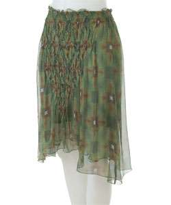 Max Studio Peacock Silk Chiffon Shirred Skirt  