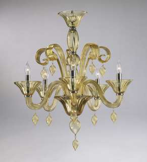   & Chrome Accents, MURANO Style, 5 Light Chandelier, Hollywood Chic