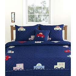Cottage Home Toy Cars Reversible Solid Quilt Set (Twin)   