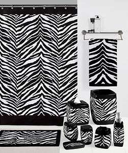 Black and White Zebra Bath CollectionShower Curtain, Hooks, Towels 