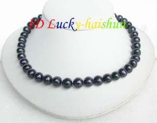 Genuine 10mm round Tahitian black pearl necklace  
