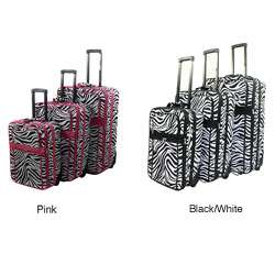 Zebra Pattern Expandable 3 Piece Upright Luggage Set  